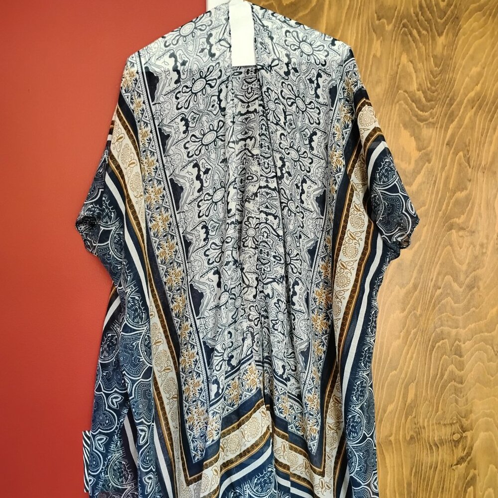 Paparazzi kimono blue/tan/white boho OSFA